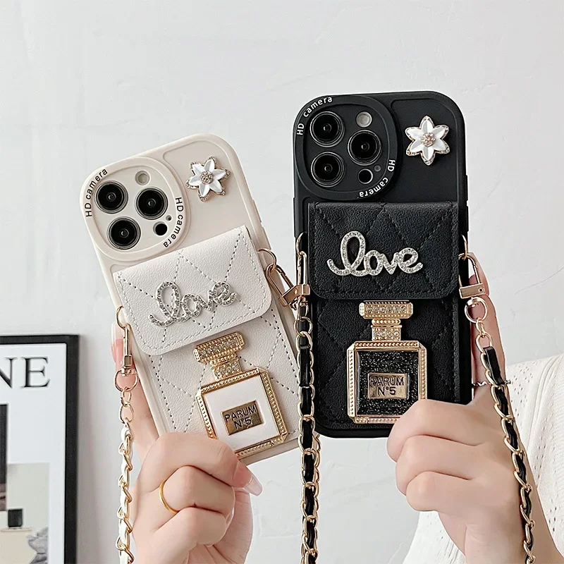 Elegant Leather Crossbody Phone Case with Wallet Card Holder - Women's Protective Cover