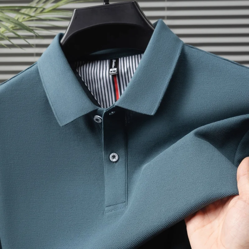 100% pure cotton short sleeved men's polo shirt summer boutique fashion high-quality top solid color collar back striped T-shirt 32 S3fa0952f379f4bb8b26ea1aebae0421dw