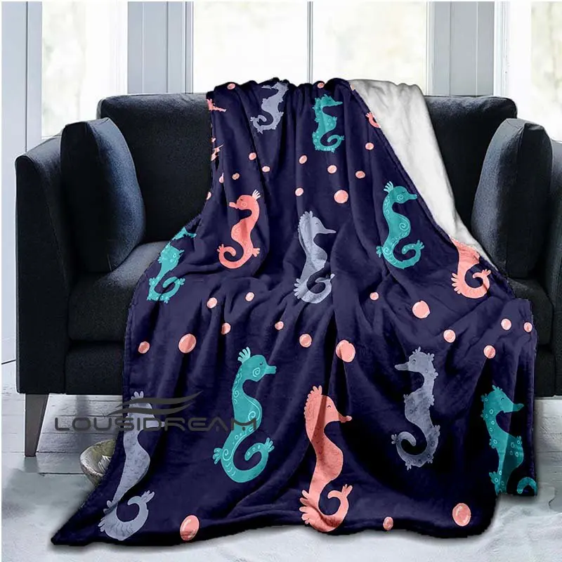 

3D Seahorse Cartoon Plush Fluffy Throw Blanket Cartoon Printed Sofa Bed Cover Children's Quilt Cover Bedding Picnic Blanket