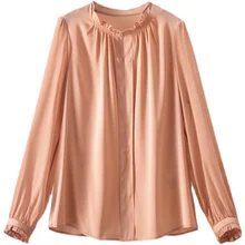 

Luxurious Poplin Blusas Rojas Mujer Women Blouse 91% Natural Silk STAND Collar Tops Office Lady Free Shipping Items Clothes