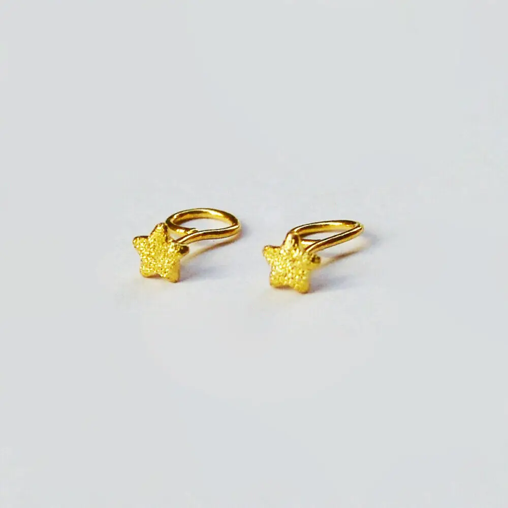 

Real 24K Yellow Gold Earrings Luck Bright Star Stud Earrings 0.42g Women Gift