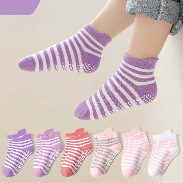 6 Pairs 0-5 Years Old Non-Slip Kids Socks with Grip Little Girls Boys Ankle Socks Infants Toddlers Children Floor Socks 3