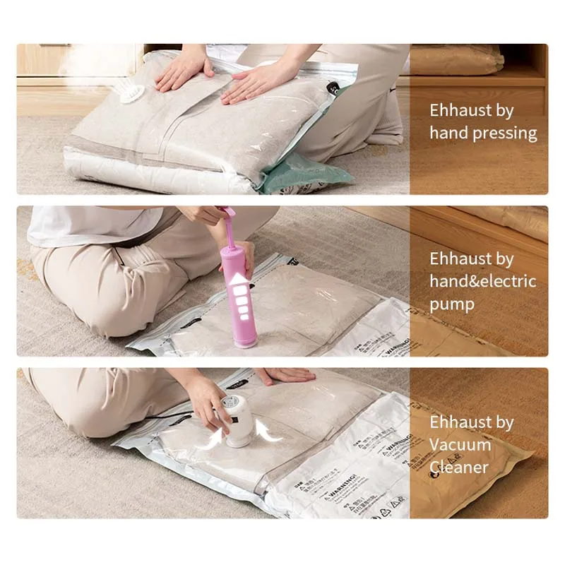 No Pump Need Vacuum Bag Quilt Clothes Organizer Wardrobe Storage SealerBags Compressed Saving Space Bags Reusable Travel Package 6