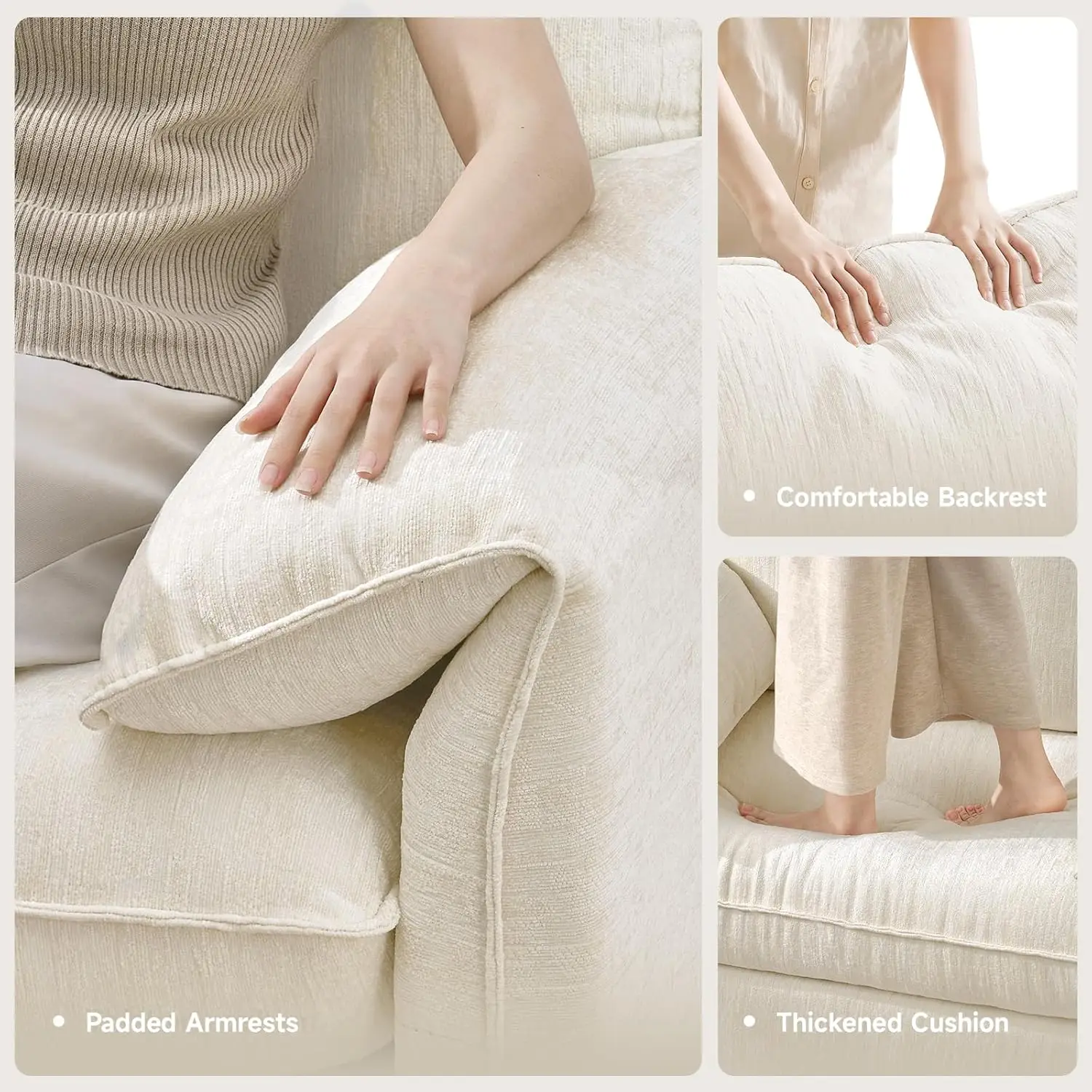 Komorebi Plush Chenille Chair thick padded cushion detail
