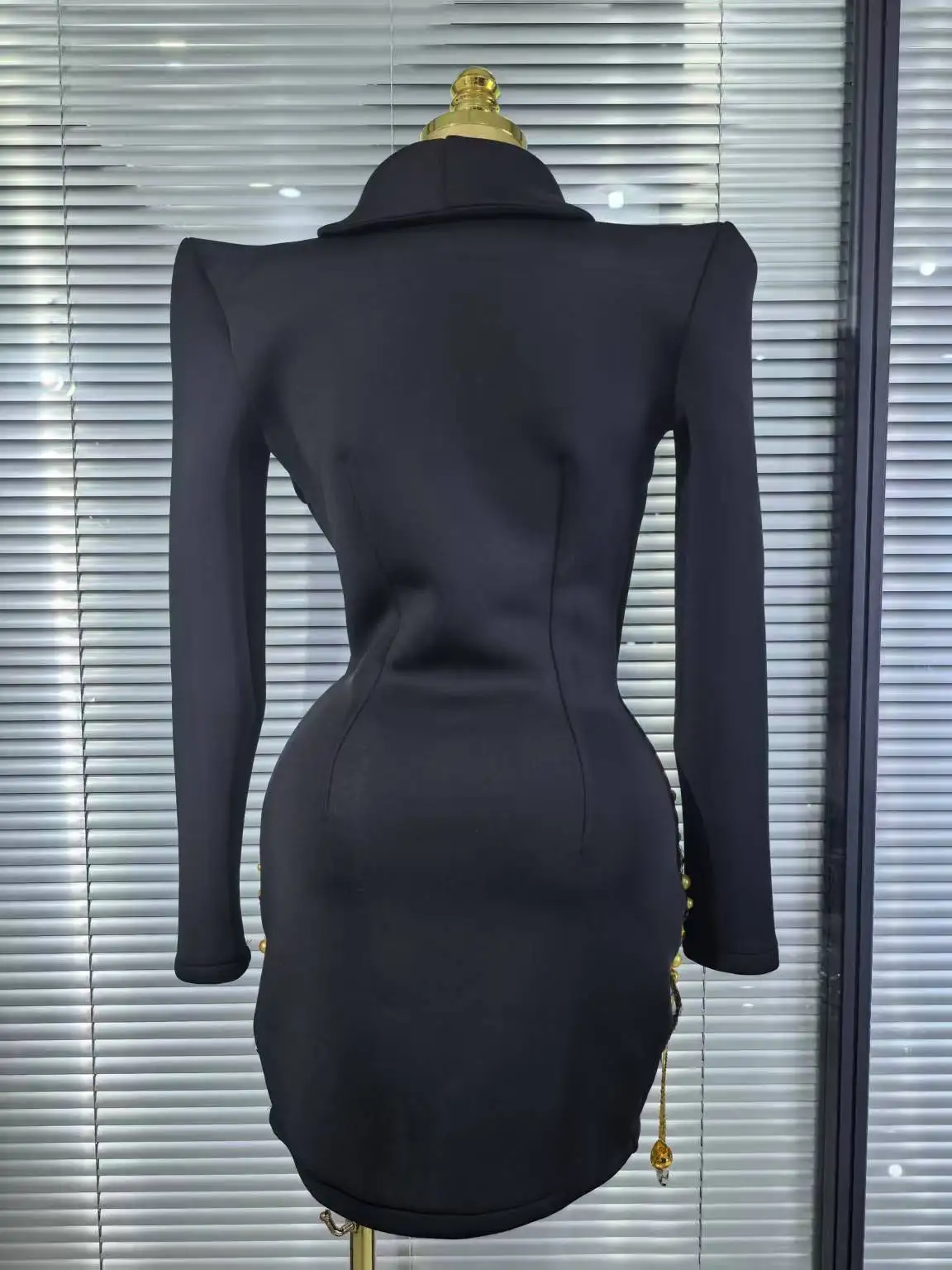 Handmake Women Long Sleeve Golden Beading Deep V-Neck Bodycon Mini Dress  Celebrate Birthday Photo Shoot Performance Costume - AliExpress 200000345