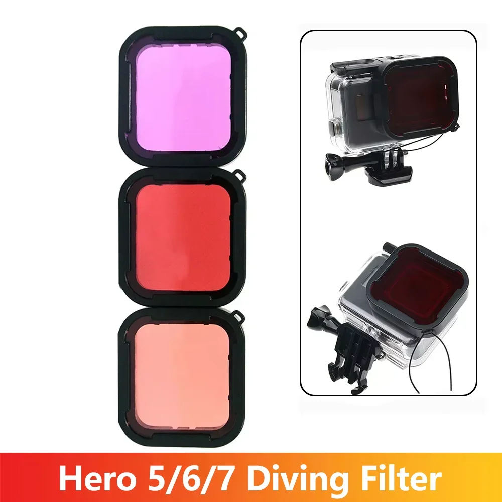 Diving Filter Lens Cap Set for Action Cameras - Red, Purple, Pink Protective Lenses for Underwater Photography