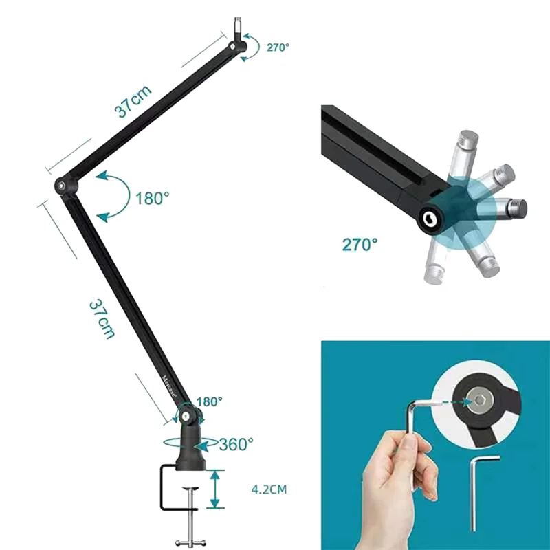 QWE-범용 조절식 붐 암 스탠드 게임 스튜디오 라디오 미디어용 금속 서스펜션 가위 마이크 스탠드