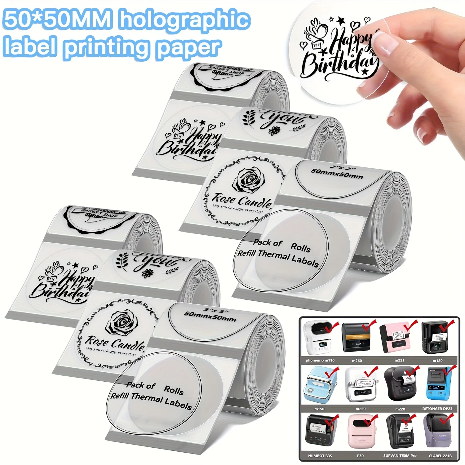 High-Adhesion 50x50mm Round Transparent Labels