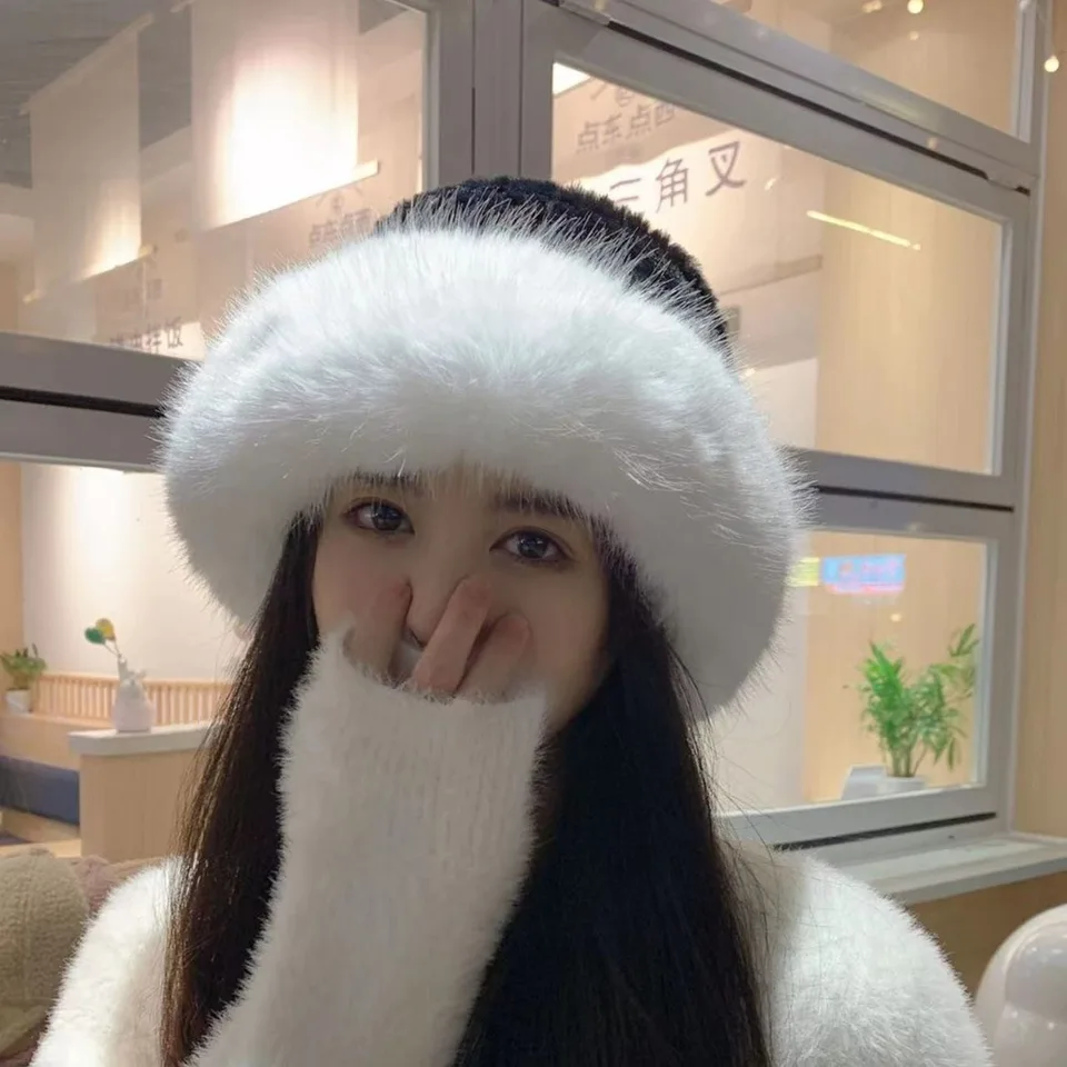 NewStyle Female Fashion Knitted Fluffy Real Rex Rabbit Fur Hat