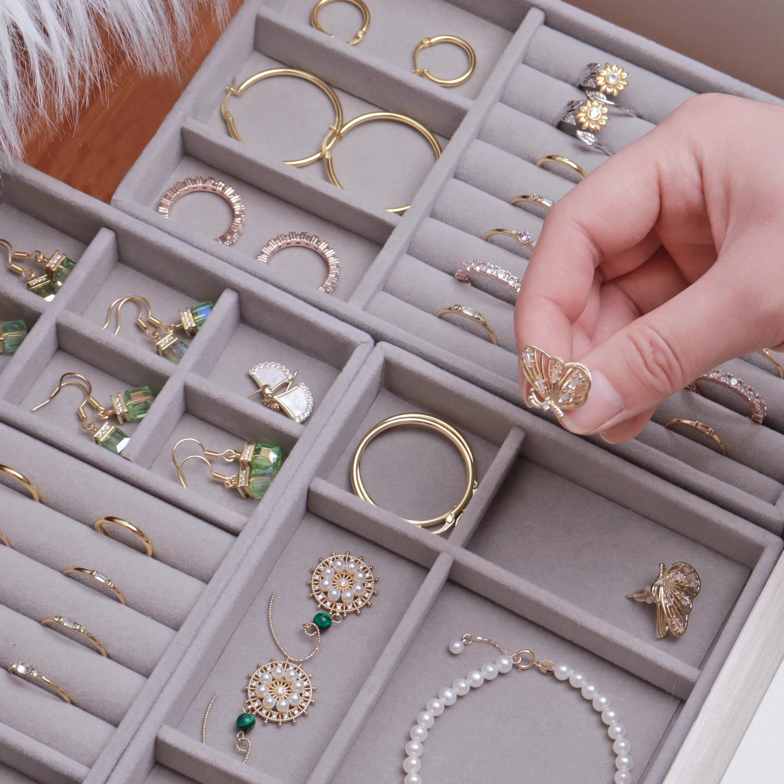 Jewelry Box Velvet Display Tray Drawer Storage Holder For Ring Earrings Necklace Bracelet Organizer Case