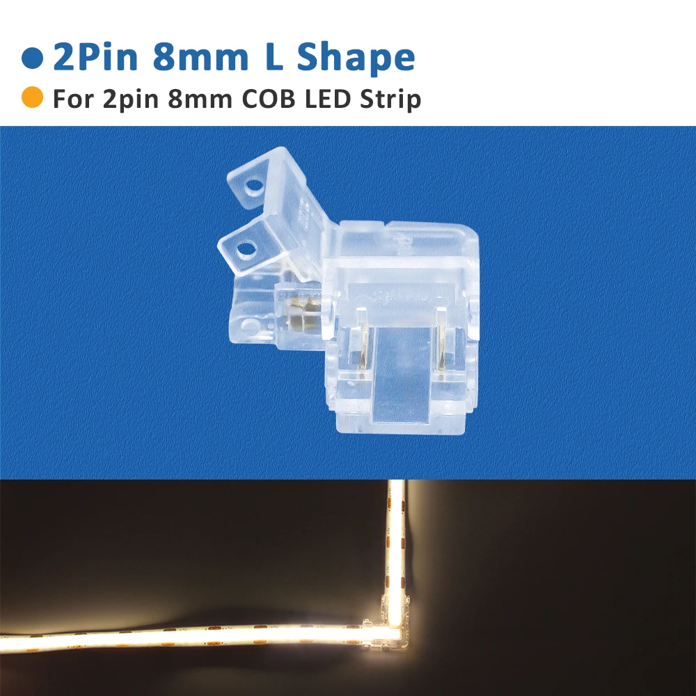 COB LED Strip Connector L Shape 2/3/4pin 8/10mm Corner Connectors 90 Degree 5PCS for CCT RGB LED Strip Lights