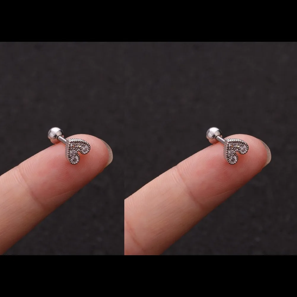 2PC 16G Fully Titanium Steel Small Cartilage Stud Earring Cubic Zirconia Helix Tragus Conch Screw Back Earring Piercing Jewelry 