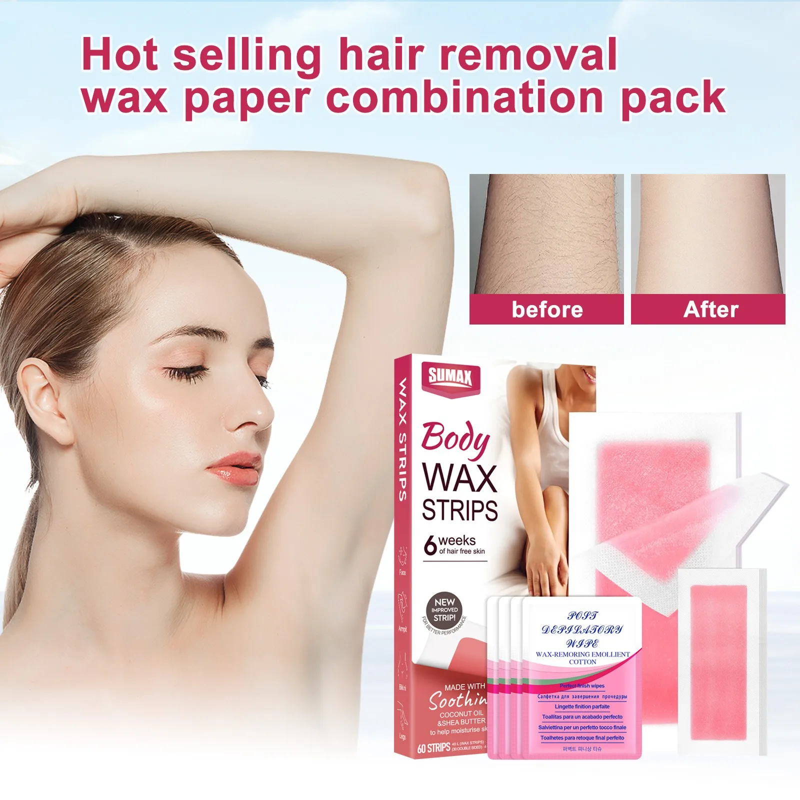 60pc Underarm Wax Strips For Hair Removal Face Bikini Wax Strips For Brazilian Waxing Body Hair Removal Brazilian Kit