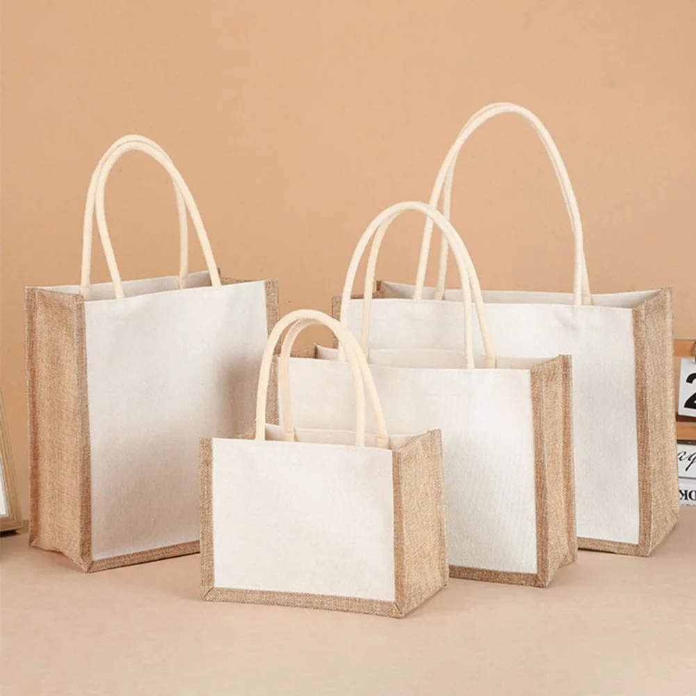 Bolsa de Compras de Yute, Estilo Vintage, Reutilizable, para Regalos de Boda, Cumpleaños, Bolsas de Lino Hechas a Mano, Bolsos Portátiles para Mujer