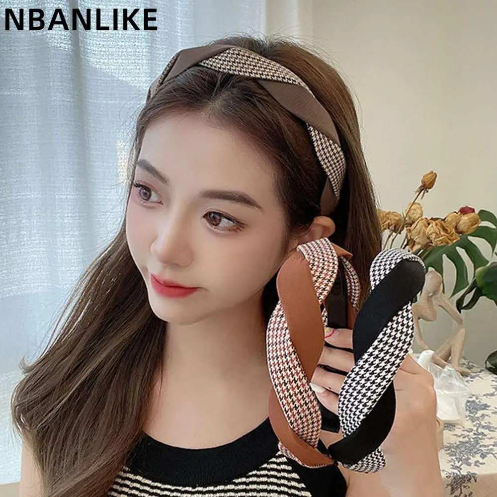 Korean Style Vintage Wave Cross Hairbands Non-slip Lattice Hair Hoop Hair Accessory