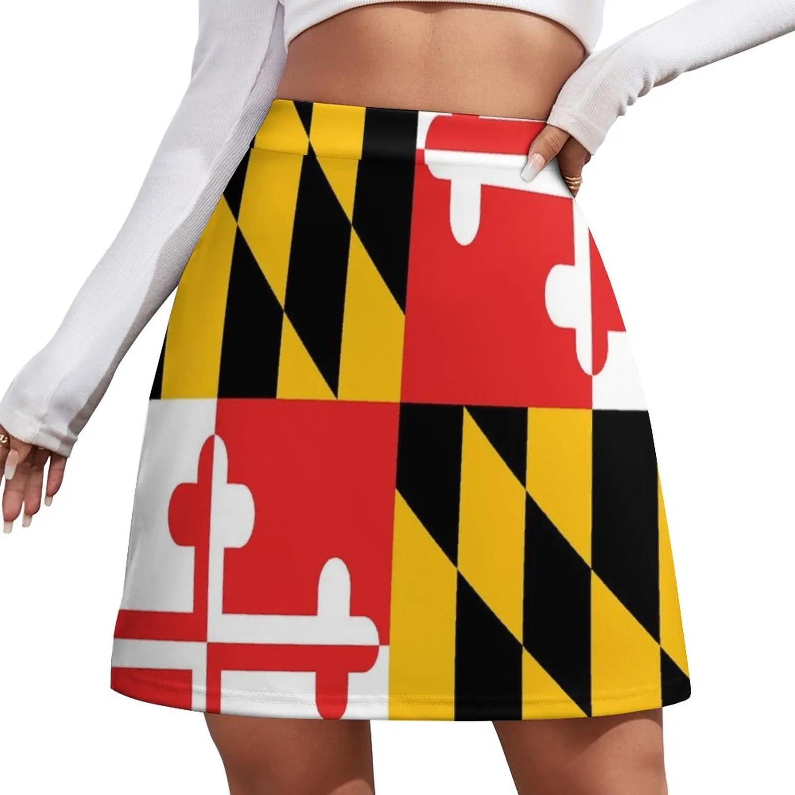 

Maryland State Flag Art Design Banner Mini Skirt School uniform korean style women clothing Women's clothing mini denim skirt