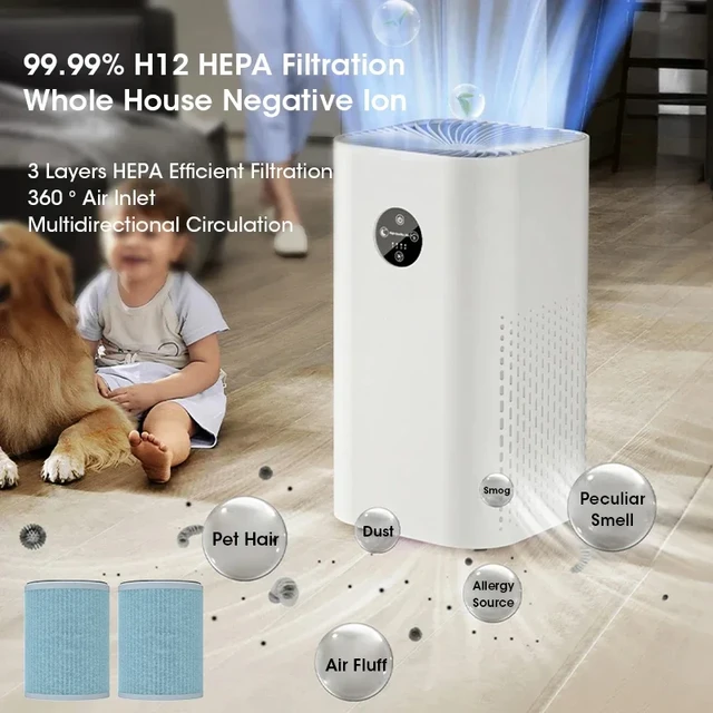 New Smart Air Purifier 180㎡ Silent Negative-Ion Generator Remove Smoke Formaldehyde Replaceable HEPA Filter Pet Odor Air Cleaner 2