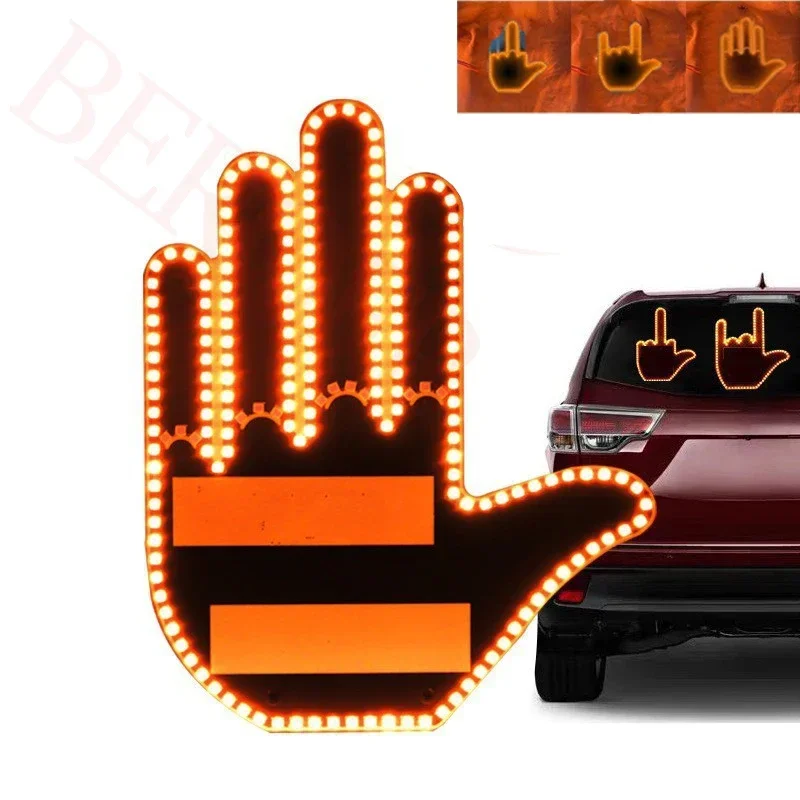Neue Spaß Universal Auto LED Finger Licht mit Fernbedienung Auto Heckscheibe Zeichen Bernstein Mittelfinger Warnung Bremslicht Road Rage Zeichen – Detail 6