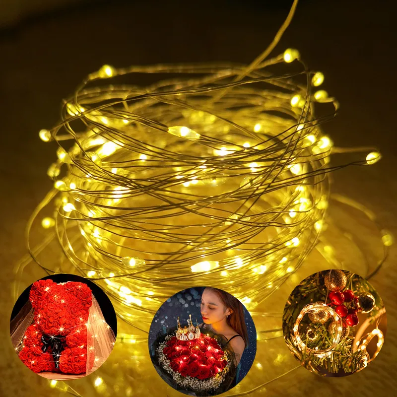 Vibrant LED Fairy String Lights with Copper Wire - Battery Powered Decorative Lighting for Weddings, Parties, and Holidays