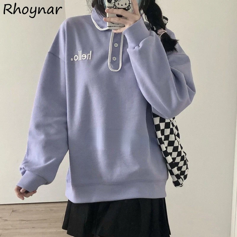 

Preppy Style Kawaii Girlish Sweatshirts Women Embroidery Simple Trendy Campus Loose Casual BF All-match Harajuku Autumn Winter