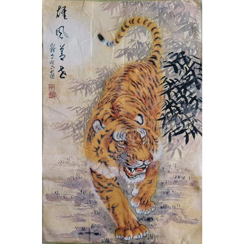 

36" China Embroidered Cloth Silk 12 Zodiac Animal Tiger Folia Bambosae Mural Home Decor Painting Wrcx163