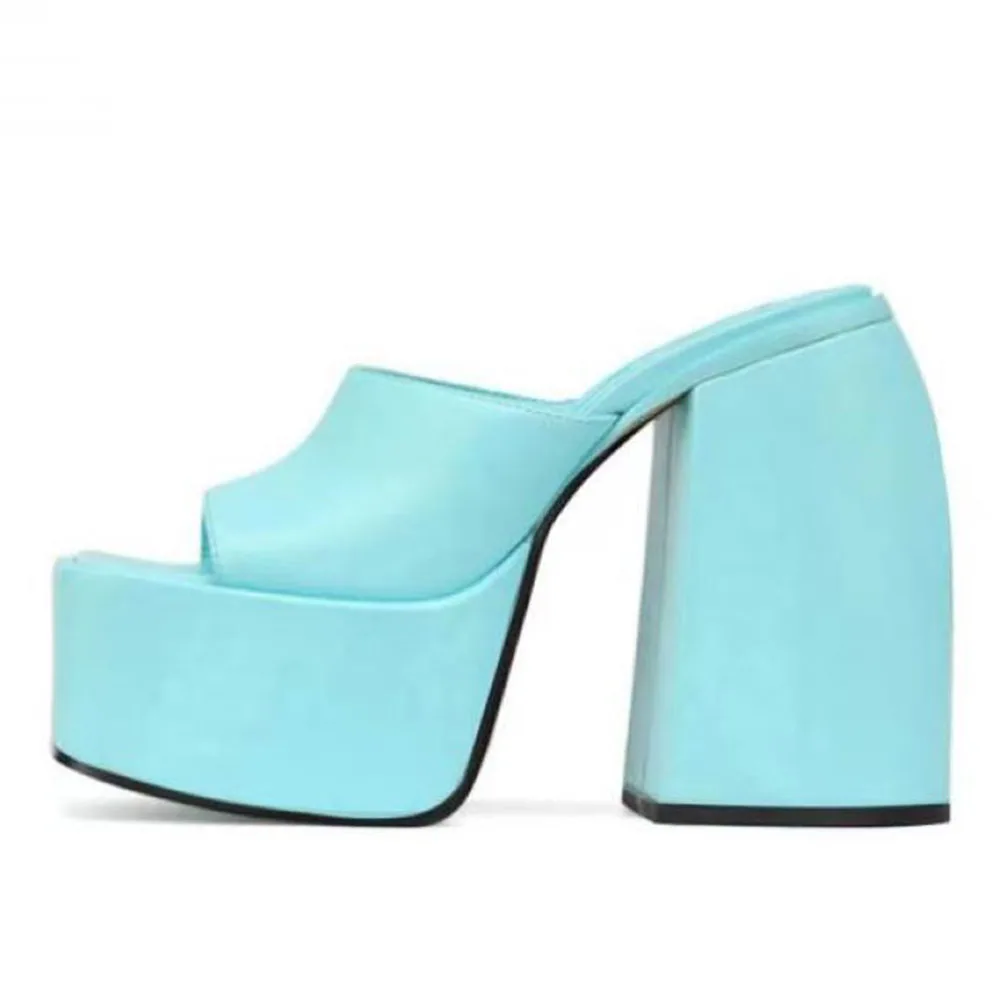 GIGIFOX Brand New Big Size 43 Summer White Chunky Heeled Mules High Heels Sexy Party Platform Heel Sandals Shoes For Women 2022 