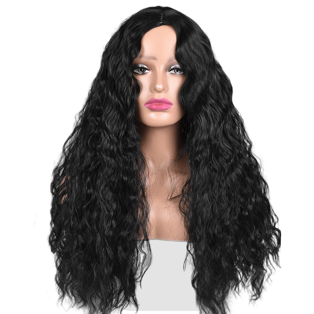 Synthetic wig Deep wave synthetic wig for black women 26" deep curly soft natural black color for daily party use