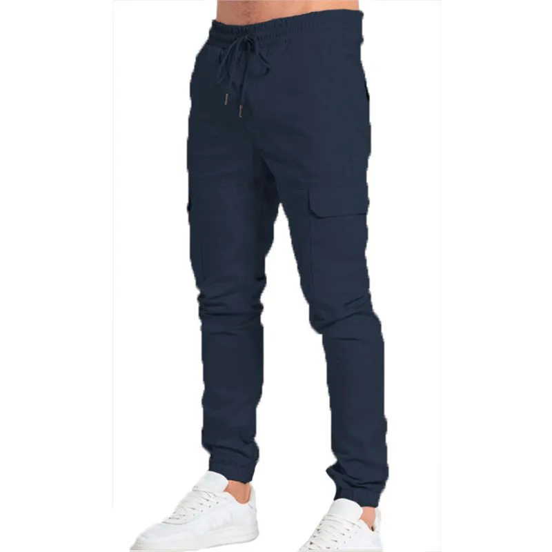 Summer KPOP Fashion Style Harajuku Slim Fit Trousers Loose All Match Casual Pants Cotton Solid Cross-Pants Pockets Men's Pants