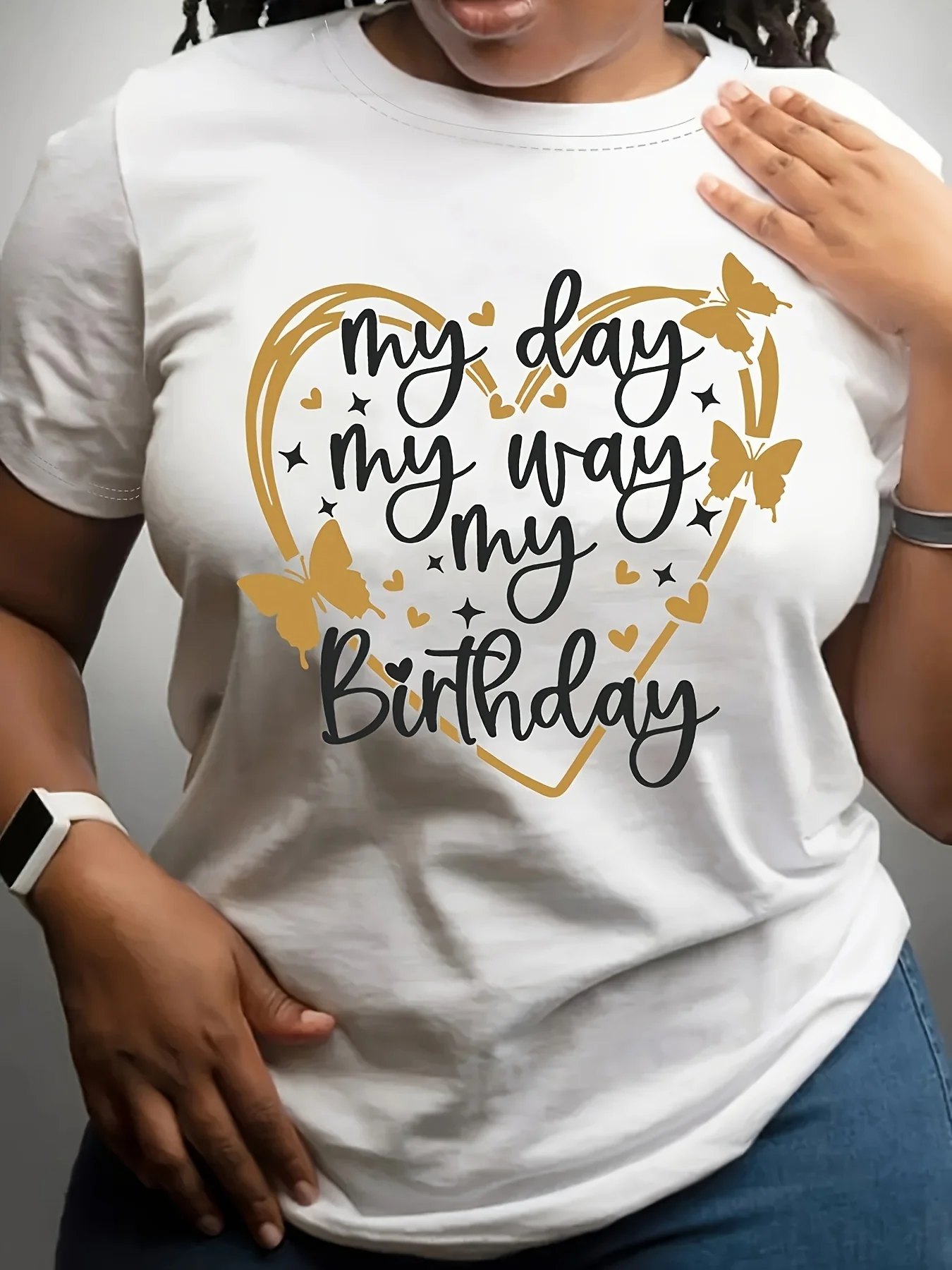

Women's Casual Crew Neck Short Sleeve Birthday Print T-Shirt for Spring & Summer