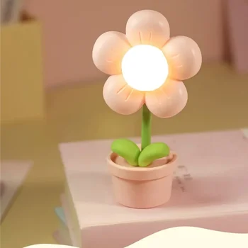 귀여운 미니 꽃 야간 램프, 귀여운 다용도 장식 테이블 램프, 침실 데스크탑 미니어처 풍경, 어린이 장난감