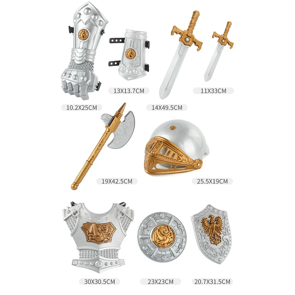 1 Set Knight Costume Armorkids Cosplay Boys Medieval Outfit Performanceclothes Partyrider Soldier Royalset Shield Toy America