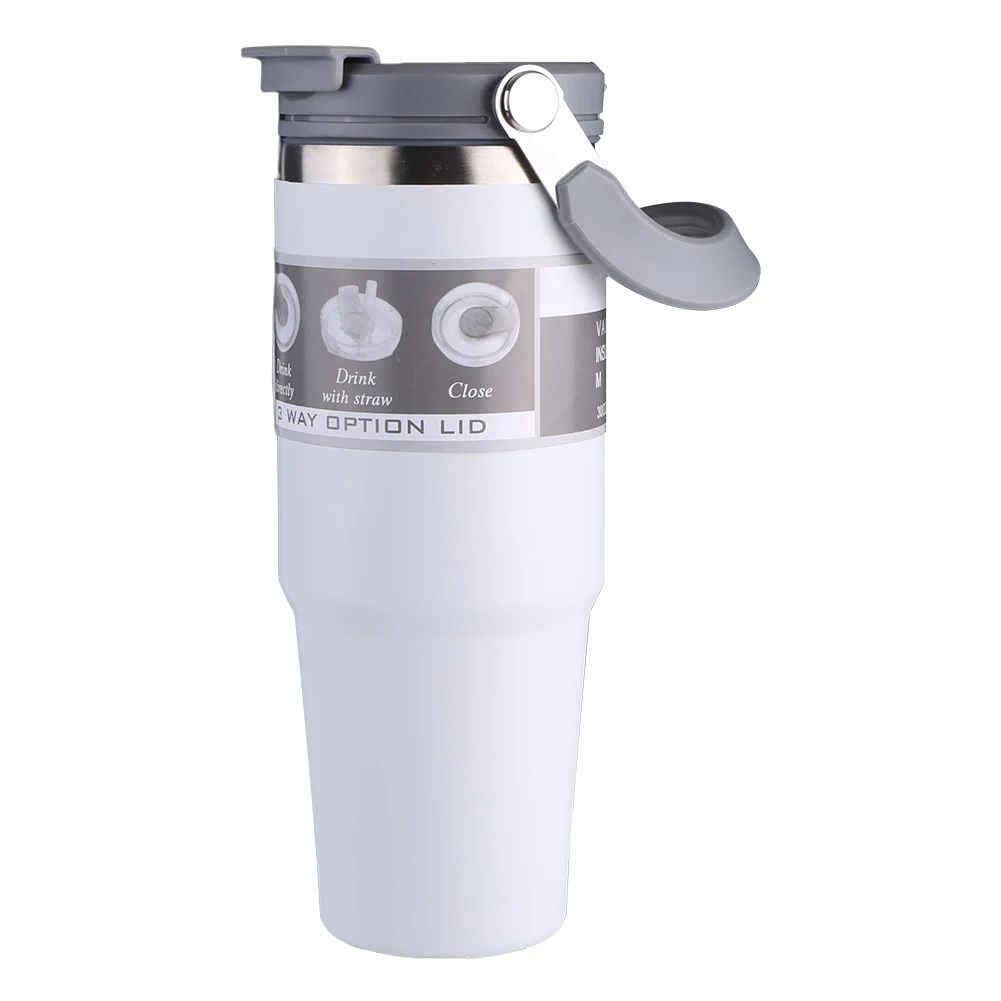 Double-layer insulated travel cup with handle – 30oz stainless steel