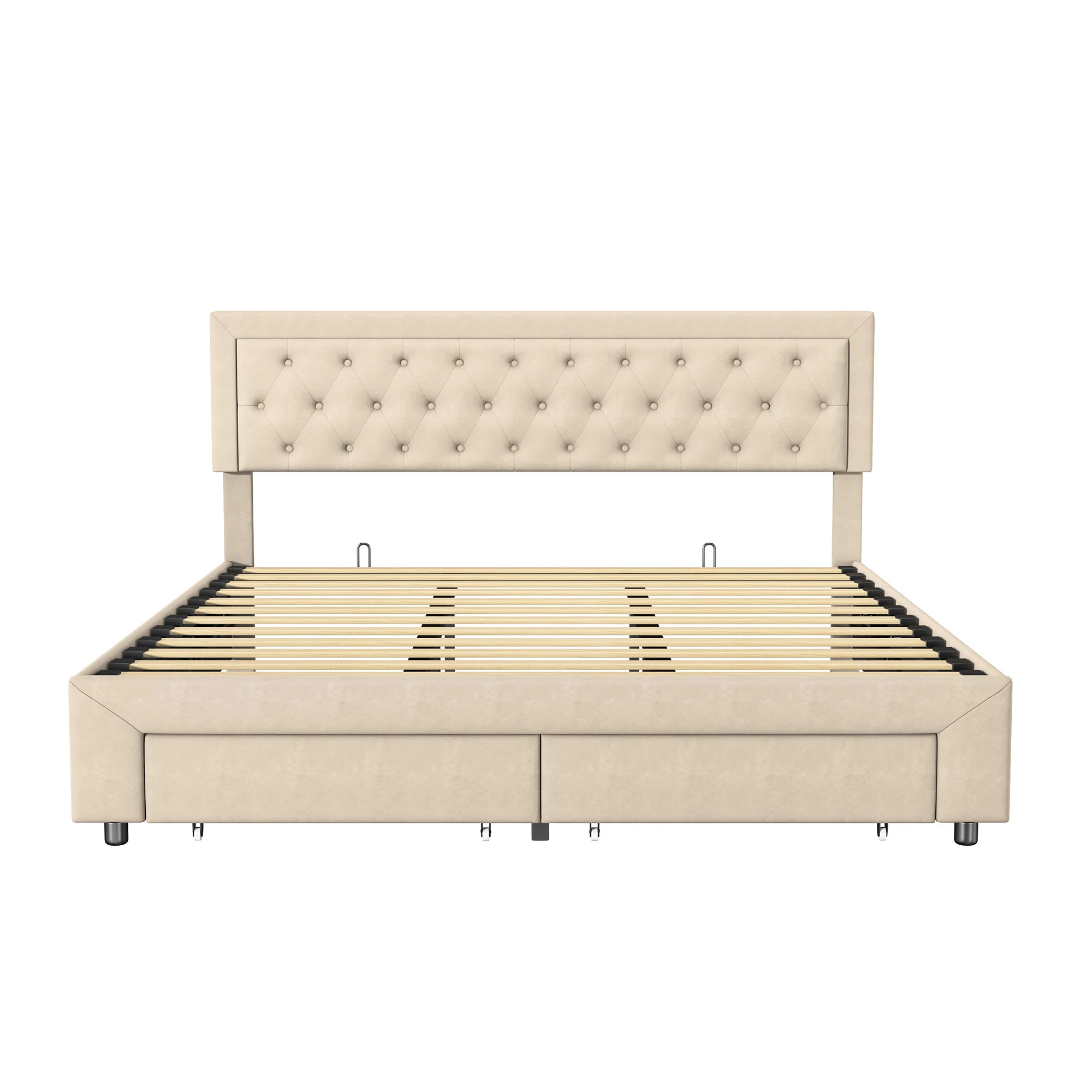 Rosahqnda Stauraumbett 160/180×200cm Modernes Doppelbett mit Schubladen, gepolstertes hydraulisches Bett für Jugendliche und Erwachsene, Samt, ohne Matratze – Detail 5