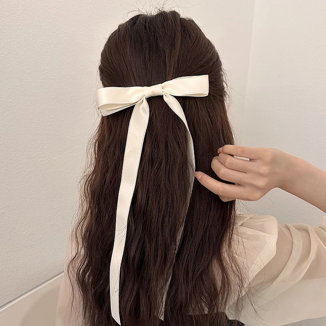 1pc Fashionable Woven Ribbon Bow Streamer Women's Hair Spring Clip