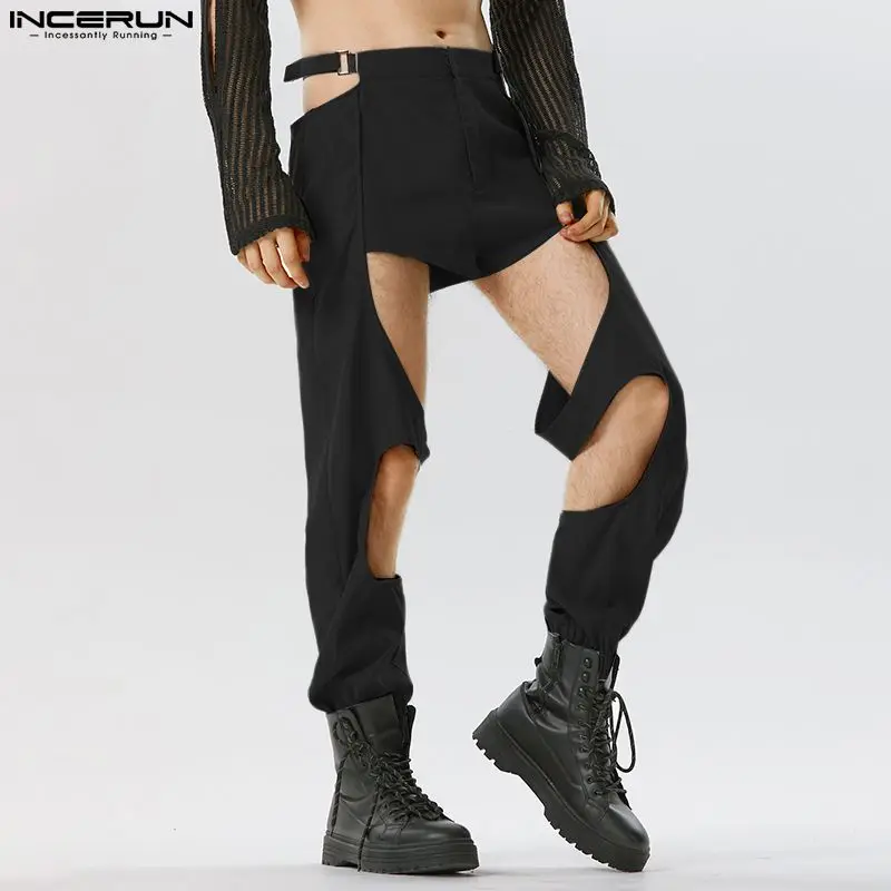 

Модные мужские Асимметричные Брюки, однотонные джоггеры, ажурные сексуальные брюки, Мужская Уличная одежда 2023, Индивидуальные брюки, блестящие