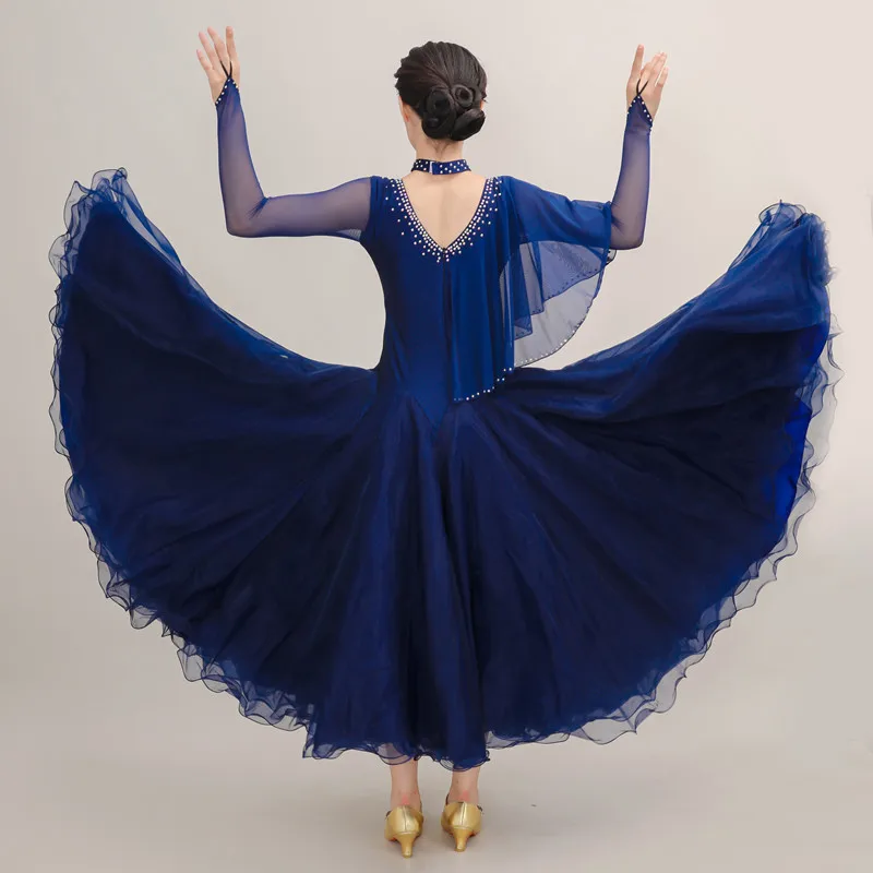 Women’s Ballroom Dance Dress – Long Sleeve Waltz Tango Standard Costume, 100% Polyester, Performance & Competition Ready