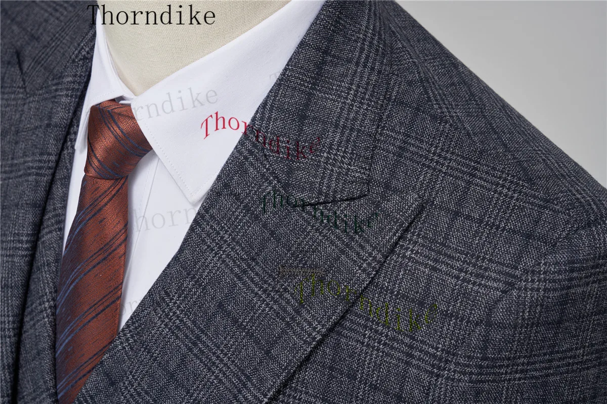 Thorndike 2023 Classic Glen Plaid 3 Piece Vintage Men Suits Winter Jacket Vest Pants Tailor-Made Business Office Wedding 5