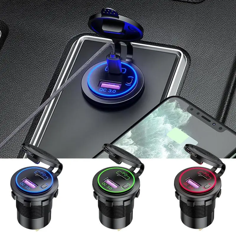

1pcs USB Car Mobile Charger Quick Charge Fast Car USB+PD Port Type c Car Charger With Switch For Automobiles Car Accessories