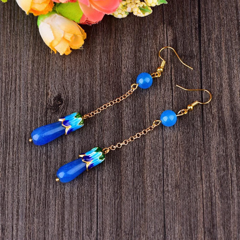 

Blue Jade Flower Earrings Crystal Zircon Natural Amulet Jewelry Fashion Gemstone Gifts Women Chalcedony 925 Silver Charm