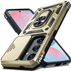 Enhanced Military Armor Camera Slide Case with Magnetic Ring Stand - A14 5G - A14 4G (Golden)