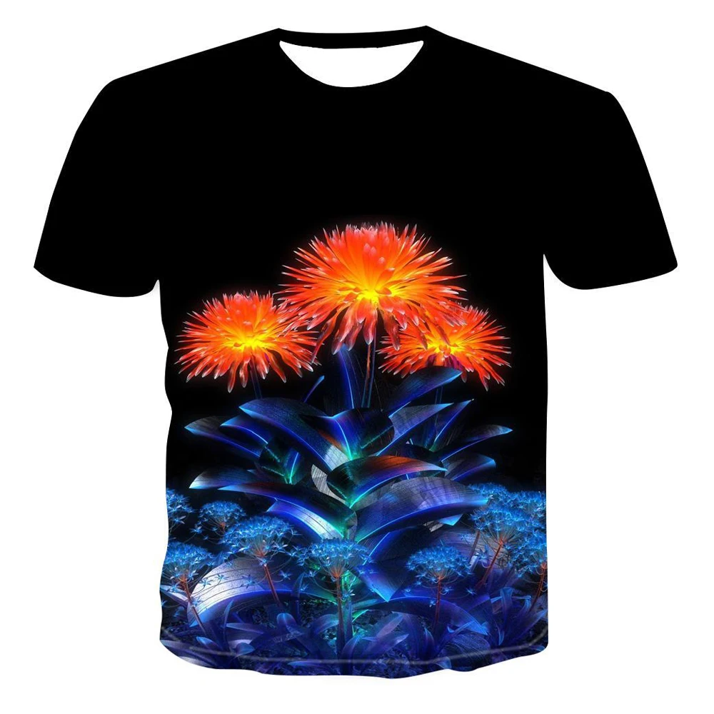 

New Summer Fashion Trend Beautiful Flowers Graphic Funny T-shirts Casual 3D Print Tees Personality Round Neck Short Sleeve Tops