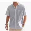 119773-875890.jpg Men's Cotton Linen Short Sleeve Shirt Premium Casual Button-Down Shirt w/Pocket