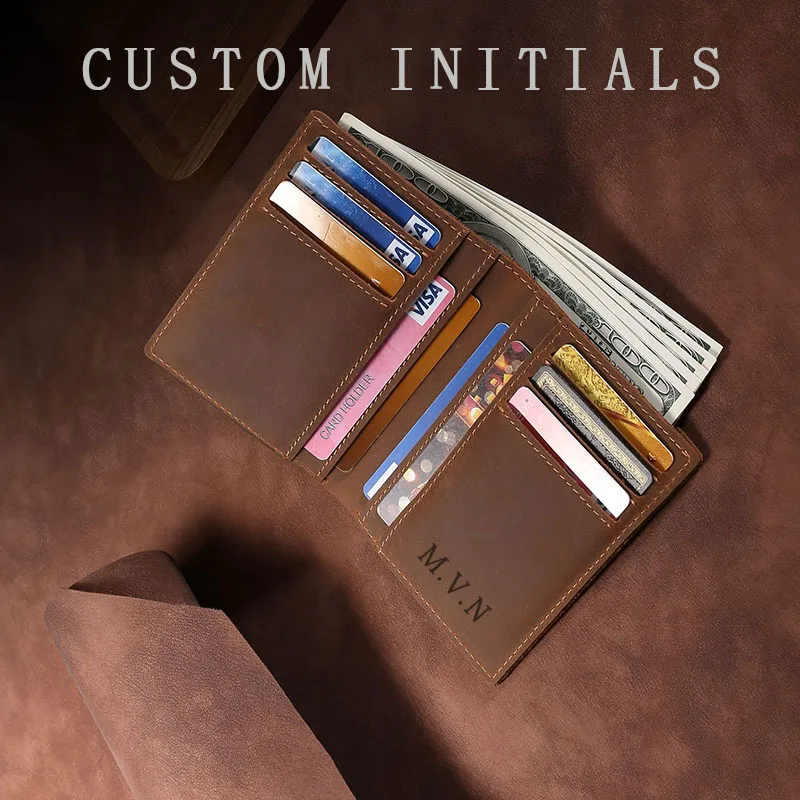 Vintage Dolars Money Men's Wallet Clip Banknote Holders Leather Thin Crazy Horse Cowhide Clips Luxury Man's Wallets Card Holder 3