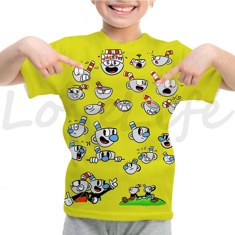 thumbnail image 1 of 2022 Camiseta para niños, camiseta de dibujos animados de Cuphead, camisetas de manga corta de anime de verano para niños y niñas, camiseta divertida de CUPHEAD, camiseta, 1 of 5
