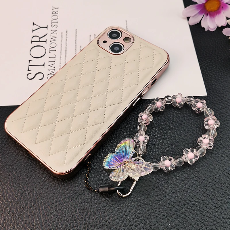 Hand-beaded Pendant Small Flower Butterfly Pendant Anti-lost Lanyard Strong and Durable Womens Universal Mobile Phon