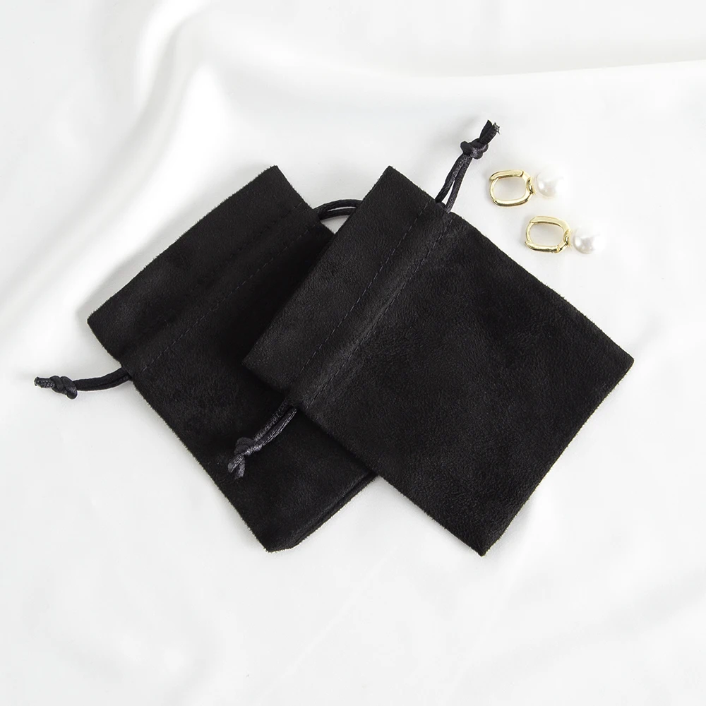 10 Stück schwarze Flanell-Schmuckverpackungsbeutel, schicke Hochzeitsgeschenktüten, Samtbeutel mit Kordelzug für Kosmetik, Make-up, Wimpern – Detail 7