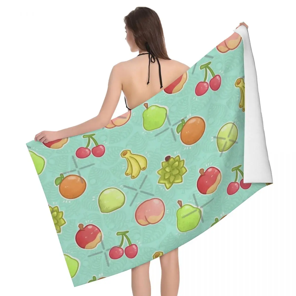 

Fruit Pattern Green 80x130cm Bath Towel Microfibre Fabrics For School For Party