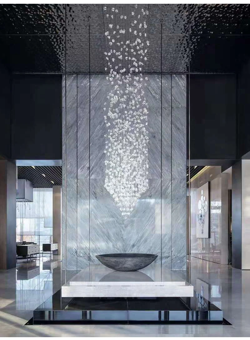 Modern Crystal Glass Chandelier Staircase Luxury Stone Chandeliers Lighting Home Decor Cristal Pendant Suspension Lamps