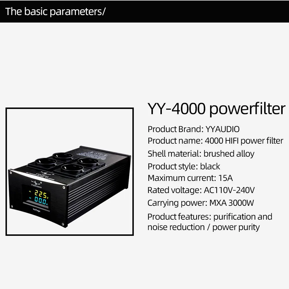 YYAUDIO HiFi Audio Noise AC Power Filter Power Conditioner Power Purifier Surge Protection with EU Outlets Power Strip