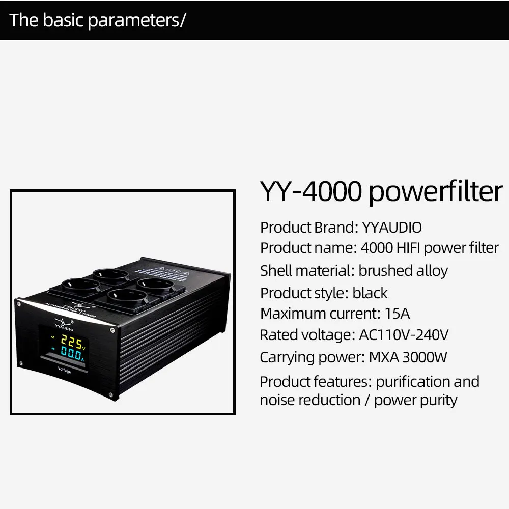 Audio power filter YYAUDIO HiFi Audio Noise AC Power Filter Power Conditioner Purifier Surge Protection with EU Outlets Strip